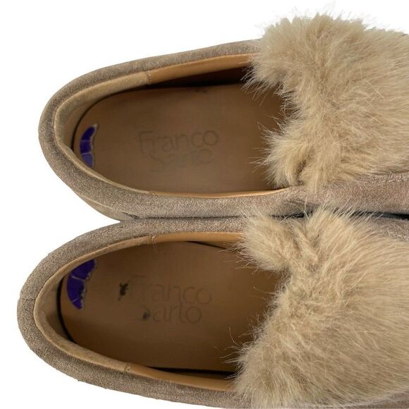 Franco Sarto Suede Faux Fur Sneakers Slip On Size 8.5 Leather Brown Casual Boho - Picture 7 of 9